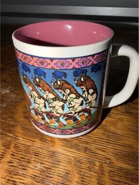 Vintage Rod Velarde Jicarilla Apache Coffee Mug Man Transformed Buffalo k4 pb